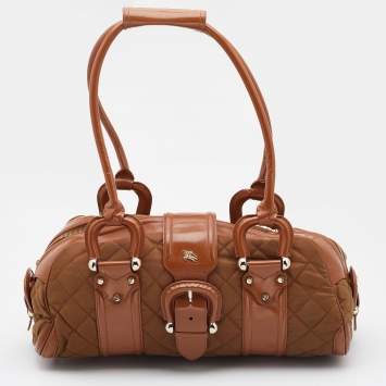 Pre Owned Burberry Brown/Tan Nylon and Leather Large Manor Satchel
