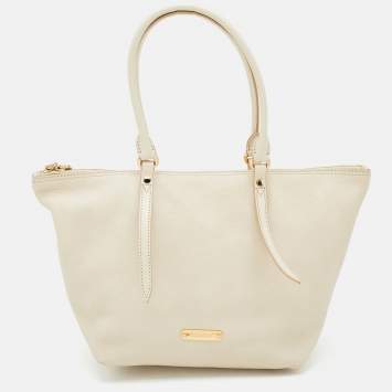 Pre Owned Burberry Off White Leather Small Salisbury Tote