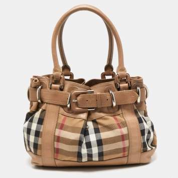 Pre Owned Burberry Beige House Check Canvas and Leather Large Beaton Tote