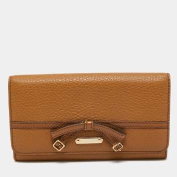 Pre Owned Burberry Brown Leather Bow Continental Wallet