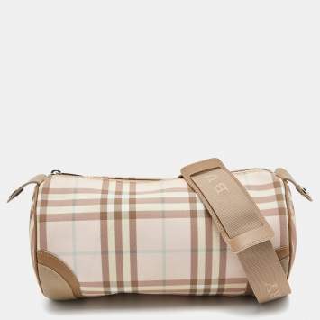 Pre Owned Burberry Pink/Beige Candy Nova Check PVC and Leather Shoulder Bag