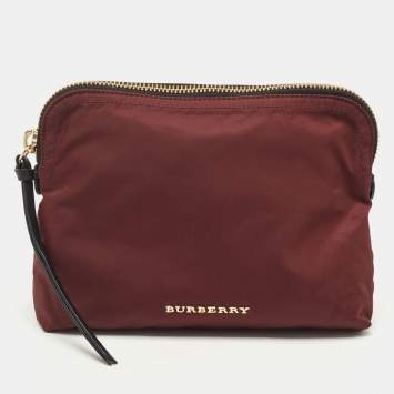 Pre Owned Burberry Burgundy Nylon Small Pouch