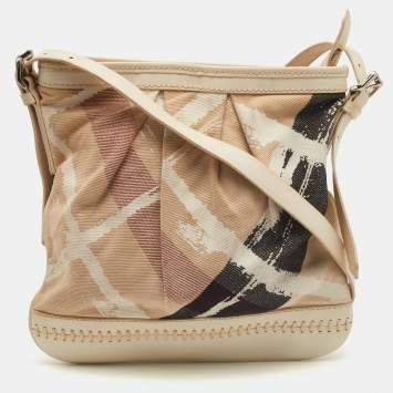Pre Owned Burberry Cream/Black House Check Coated Canvas and Leather Crossbody Bag