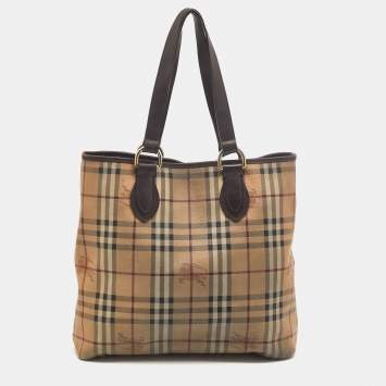 Pre Owned Burberry Beige/Brown Haymarket Coated Canvas and Leather Regent Tote