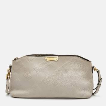 Pre Owned Burberry Light Grey Textured Leather Chichester Crossbody Bag