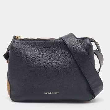 Pre Owned Burberry Black/Beige House Check Canvas and Leather Small Helmsley Crossbody Bag