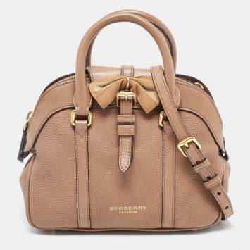 Pre Owned Burberry Brown Leather Small Bow Detail Satchel