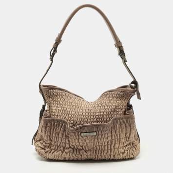 Pre Owned Burberry Brown Pleated Leather Shoulder Bag