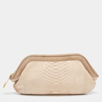 Pre Owned Burberry Beige Python Frame Clutch