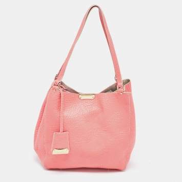 Pre Owned Burberry Peach Leather Canterbury Hobo
