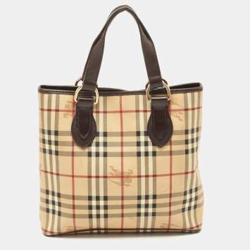 Pre Owned Burberry Beige/Brown Haymarket PVC and Leather Regent Tote