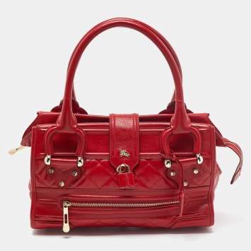 Pre Owned Burberry Red Quilted Leather Manor Satchel