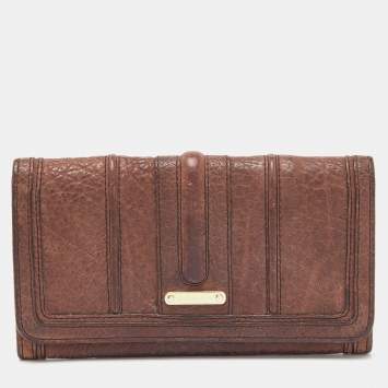 Pre Owned Burberry Dark Brown Leather Continental Wallet