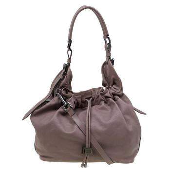 Pre Owned Burberry Copper Rust Leather Drawstring Hobo