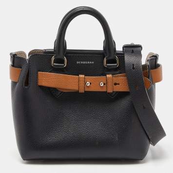 Pre Owned Burberry Black/Tan Leather Baby Marais Belt Tote