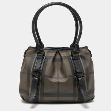 Pre Owned Burberry Black Smoked Check PVC and Leather Lowry Tote