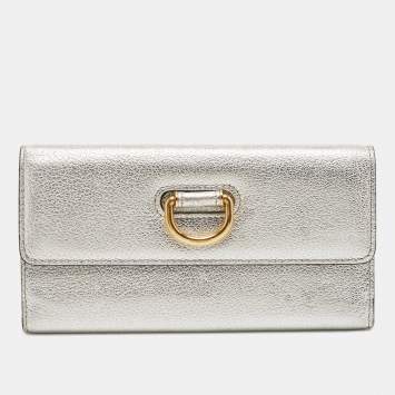 Pre Owned Burberry Silver Leather Highbury D-Ring Continental Wallet