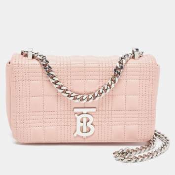 Pre Owned Burberry Pink Leather Mini Lola Chain Shoulder Bag