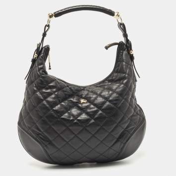 Pre Owned Burberry Black Quilted Leather Hoxton Hobo