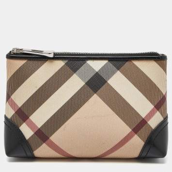 Pre Owned Burberry Beige/Black Nova Check Coated Canvas and Patent Leather Pouch