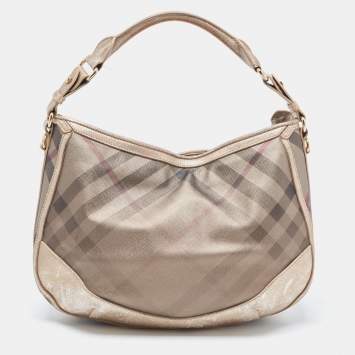 Pre Owned Burberry Metallic Nova Check PVC and Leather Hobo