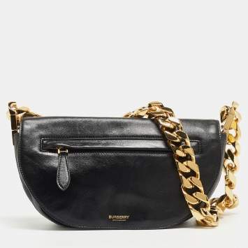 Pre Owned Burberry Black Soft Leather Small Olympia Shoulder Bag