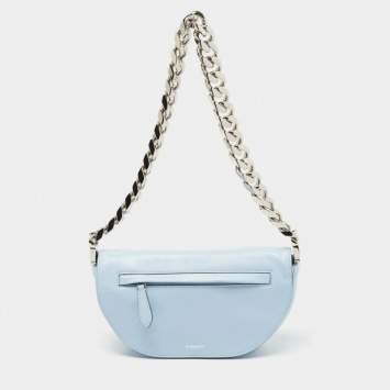 Pre Owned Burberry Light Blue Soft Leather Small Olympia Shoulder Bag