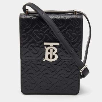Pre Owned Burberry Black Monogram Embossed Leather Robin Crossbody Bag