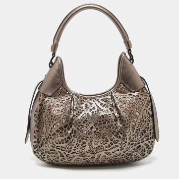 Pre Owned Burberry Metallic/Beige Novacheck PVC and Leather Small Brooklyn Hobo