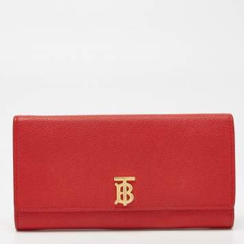 Pre Owned Burberry Red Leather TB Logo Continental Wallet