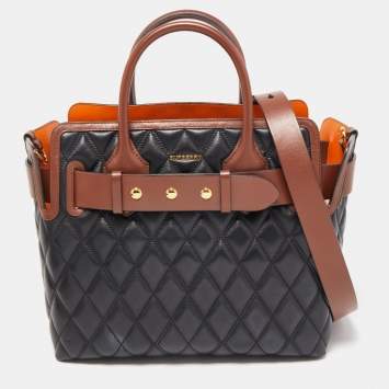 Pre Owned Burberry Dark Brown/Black Quilted Leather Small Triple Stud Belt Bag