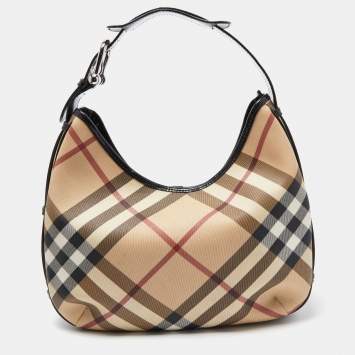 Pre Owned Burberry Beige/Black Supernova Coated Canvas Barton Hobo