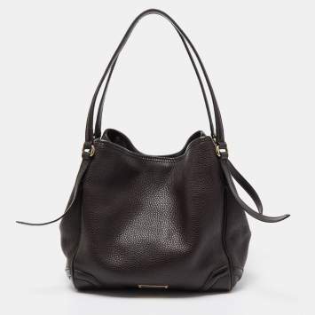 Pre Owned Burberry Dark Brown Leather Small Canterbury Tote
