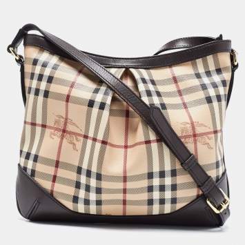 Pre Owned Burberry Beige/Brown Haymarket Check Coated Canvas and Leather Hartham Crossbody Bag