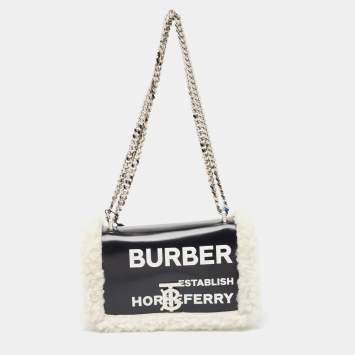 Pre Owned Burberry Black/White Leather and Fox Fur Small Lola Shoulder Bag