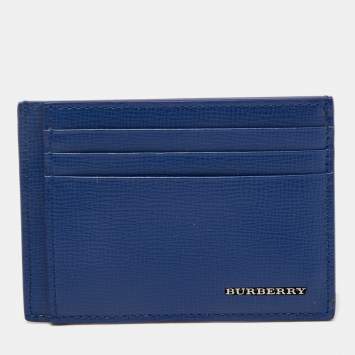 Pre Owned Burberry Blue Leather Logo Card Holder