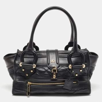 Pre Owned Burberry Black Quilted Leather Manor Bag