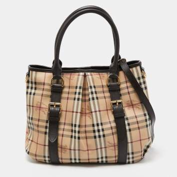 Pre Owned Burberry Brown/Beige Haymarket Check Coated Canvas and Leather Northfield Tote