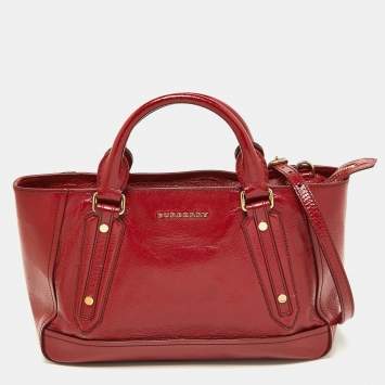 Pre Owned Burberry Red Patent Leather Somerford Convertible Tote