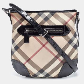 Pre Owned Burberry Beige/Black Supernova Check PVC and Patent Leather Dryden Crossbody Bag