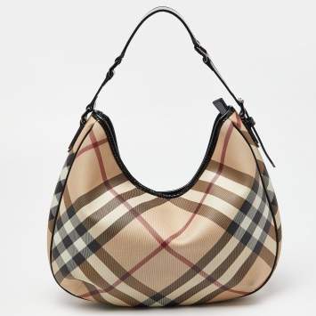 Pre Owned Burberry Beige/Black Supernova PVC and Patent Leather Barton Hobo