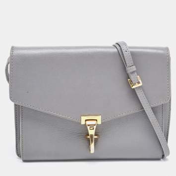Pre Owned Burberry Dark Grey Leather Small Macken Crossbody Bag