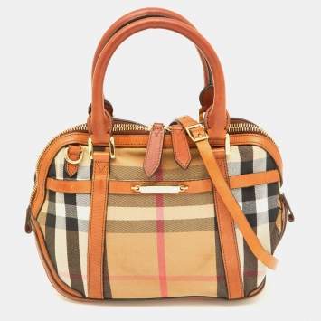 Pre Owned Burberry Beige/Brown House Check Fabric and Leather Orchard Bowler Bag