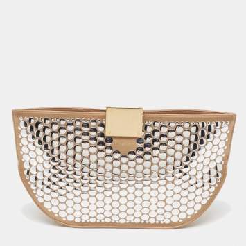 Pre Owned Burberry Beige Satin Studded Olympia Clutch