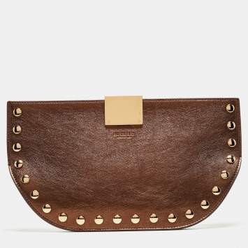 Pre Owned Burberry Bronze Leather Studded Olympia Clutch
