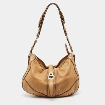 Pre Owned Burberry Tan Textured Leather Bartow Hobo