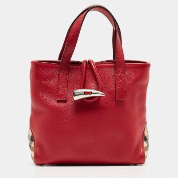 Pre Owned Burberry Red Leather Shark Tooth Tote