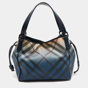 Pre Owned Burberry Navy Blue/Beige Ombre PVC and Patent Leather Biltmore Tote