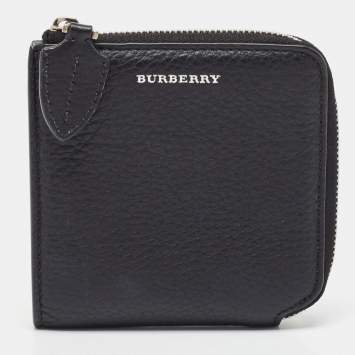 Pre Owned Burberry Black Leather Zip Around Compact Wallet