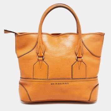 Pre Owned Burberry Brown Leather Top Zip Tote